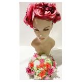 TWO FLOWER HATS ONE BIG RED PETALS ADJUSTABLE AND
