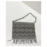 FINE MESH TWO TONE SILVER AND BLACK PURSE WITH