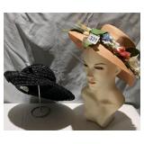 TWO VINTAGE HATS PEACH BETMAR W/ FLOWERS AND HAT