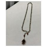 RHINESTONE 18" NECKLACE WITH AMBER PEAR SHAPE