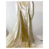 SATIN EMBROIDERED WEDDING DRESS LONG TRAIN BEADED
