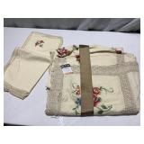EMBROIDERED AND CROCHETED TRIM TABLECLOTH W/ 12