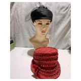 BLACK VINTAGE BUBBLE HAT AND RED STRAW UNION MADE