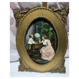 17" - PRINT - WOOD ORNATE FRAME W/ WOMAN AND
