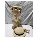 WHITE STRAW HAT FRANK SEDER PITTSBURGH, BEIGE W/