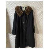 BLACK 100% CASHMERE LADIES COAT MINK COLLAR