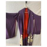 VINTAGE KIMONO ROBE PURPLE AND RED GOOD CONDITION