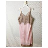 PINK NYLON AND TAUPE LACE KNEE LENGTH SLIP