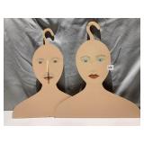 2 HAND PAINTED WOODEN HANGERS 18" H