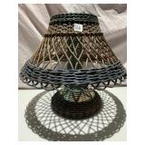 VINTAGE WICKER LAMP BASE W/ SHADE NO POWER CORD