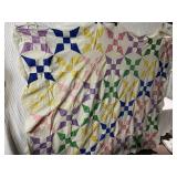 HAND STITCHED QUILT TOP 72" X 94" SCALLOPED EDGE