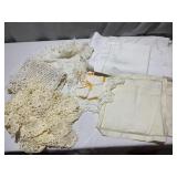 LINENS WITH CROCHETED DOILIES AND RUNNER