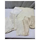 BEIGE COTTON TABLECLOTH WITH FANCY EDGES-STAINED