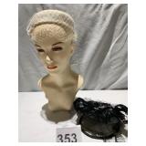 BLACK FEATHER AND GEORGIAN RIBBON HAT, OFF WHITE