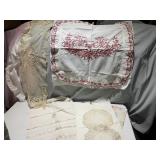 ANTIQUE LACE DRESSER SCARF, MONOGRAMMED MK