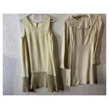 CREAM COLOR ALINE SHIFT DRESS V NECK SLEEVELESS