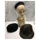BROWN RICHARD ORIGINAL HAT, 2 BLACK VELVET HATS