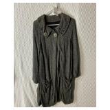BLACK, GRAY BUTTON FRONT COAT W/ DEEP POCKETS SZ.