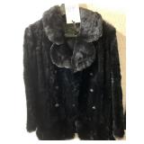 BLACK POSSIBLY SEALSKIN COAT WITH GOLD