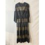 VINTAGE BLACK SHANTUNG SILK AND LACE EVENING GOWN