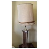 MCM WOOD LAMP, BRASS ACCENT