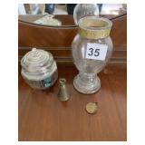 BRASS BELL, DRESSER JAR, VASE, RELIGIOUS METAL