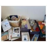 SHOE BOXES OF YARN, CUTTER, TASSEL LOOM, ETC.