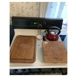 CARVING BOARD, WOOD CUTTING BOARD, TEAL POT AND