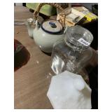 TEA POT, LOCKING MASON JAR, MILK GLASS CANDY JAR