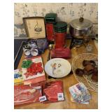 FONDUE POT, SNOWFLAKE FLATWARE, WOOD NAPKIN