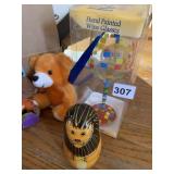 WOODEN NESTING LIONS, PAINTED WINE GLASS