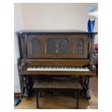 CABLE CHICAGO BURLED WOOD CONCERT PIANO WITH