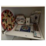 HOT PLATE, CRIBBAGE BOARD, CARDS, INSTANT SCREEN