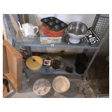 MILK GLASS PEDESTAL BOWL, TINS, MICROWAVE BAKERS,