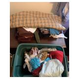 YARDS OF BEIGE BLACK FLEECE, OTHER FABRIC PIECES