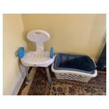 SHOWER CHAIR AND LAUNDRY BASKETS