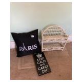 WICKER WALL SHELF, PARIS PILLOW, KEEP CALM WALL