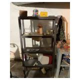 PLASTIC STORAGE SHELF WITH CONTENTS