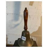 LARGE BRASS WOOD HANDLED SCHOOL BELL