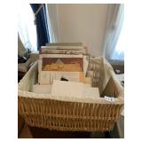 BASKET OF CRAFT SUPPLIES, CARD STOCK, EMBROIDERY