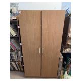 2 DOOR STORAGE CABINET WITH 4 SHELVES, CONTENTS