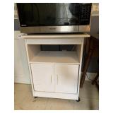 ROLLING WHITE MANUFACTURED WOOD MICROWAVE CART