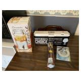 DRINK DISPENSER, CANDLES, 3 NEW GLASSES, SINK