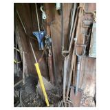 ASSORTED TOOLS: RAKE, SLEDGEHAMMER, ETC.