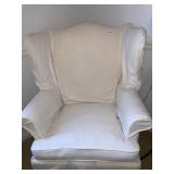 WING BACK FLORAL CHAIR WITH WHITE COVER