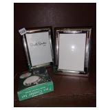 SILVER PLATE COASTERS, 2 NEW PICTURE FRAMES