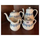 WEDGWOOD TEAPOT SET INC TEAPOTS, CREAMER, SUGAR
