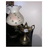 BRASS LAMP WITH FLORAL SHADE