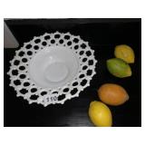 MILK GLASS BOWL, ARTIFICIAL FRUIT
