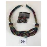 MULTI COLOR BEADED NECKLACE AND EARRING SET